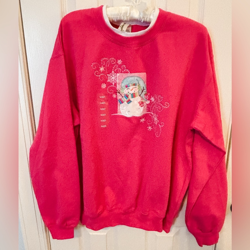 Pink Snowman Crewneck Sweatshirt Size Large NWT